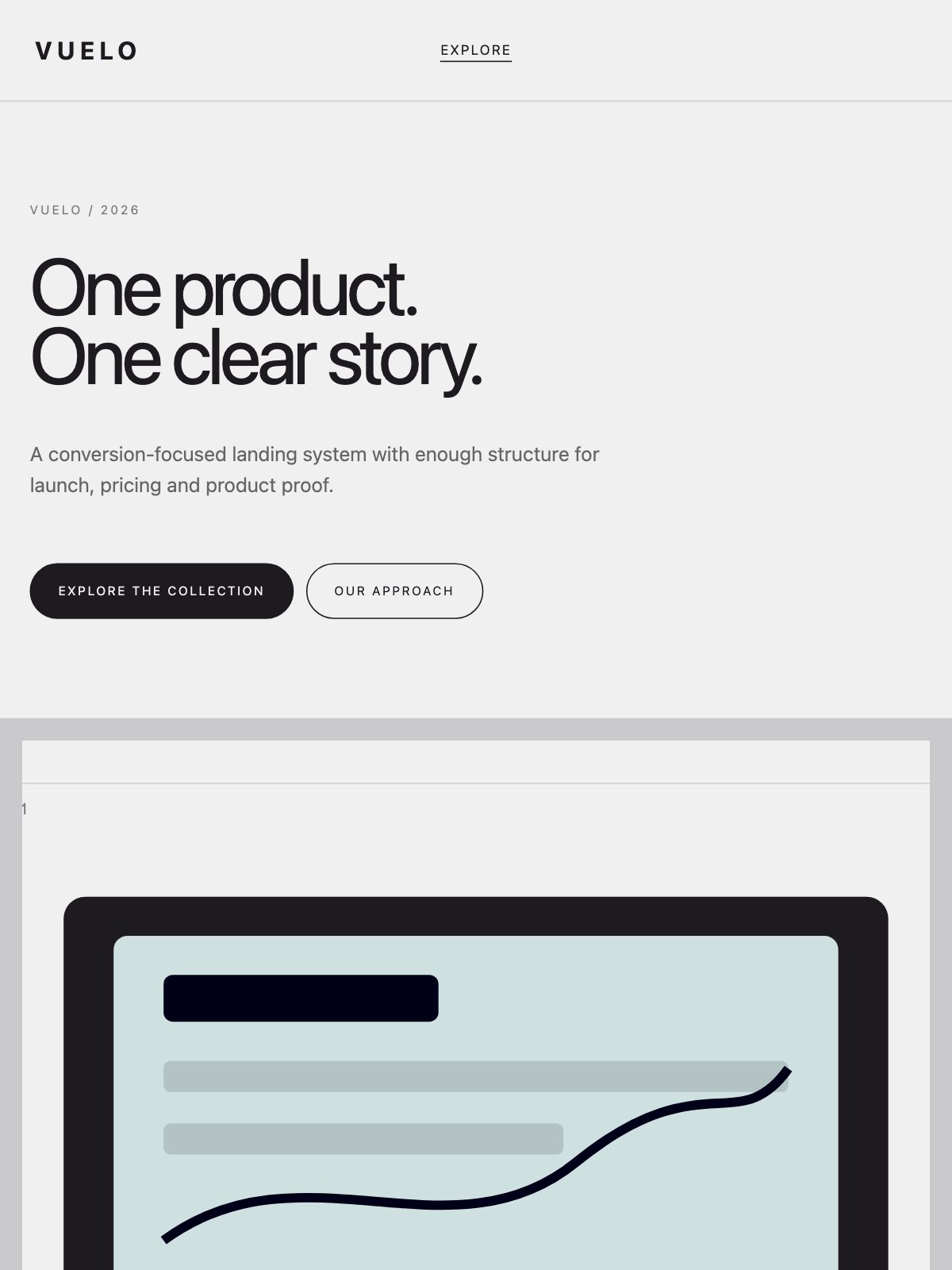 Screenshot reale di Glow su tablet: home del template