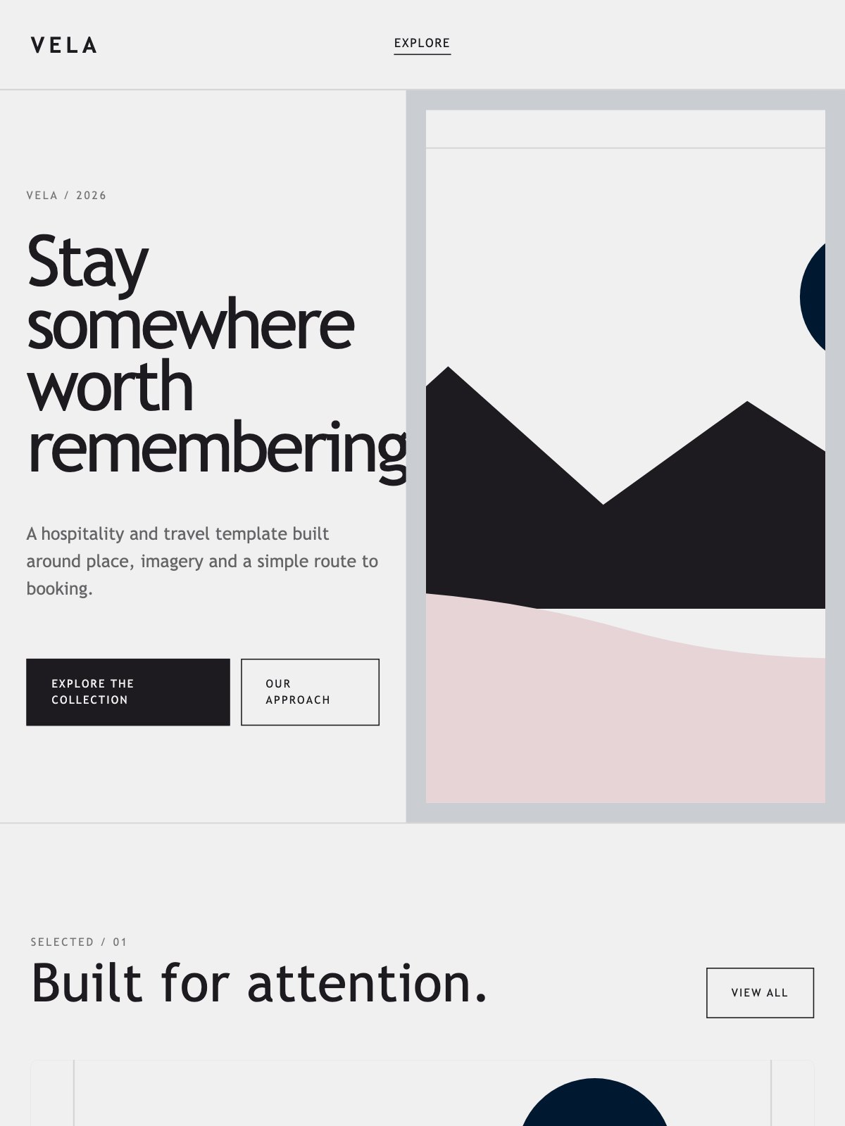 Screenshot reale di Harbor su tablet: home del template
