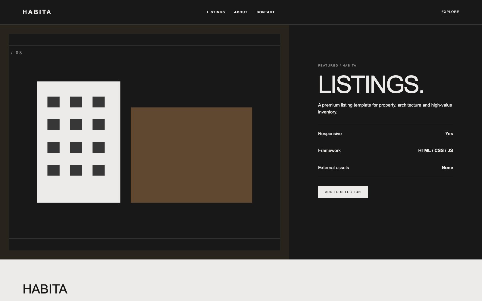 Screenshot reale di Haven: pagina di dettaglio del template