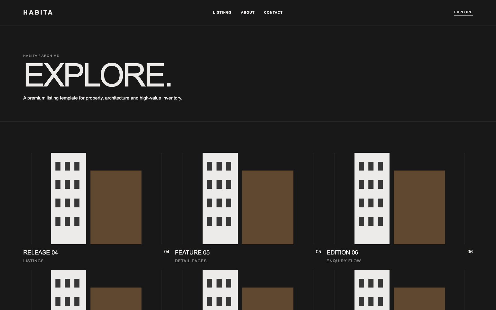 Screenshot reale di Haven: pagina elenco del template