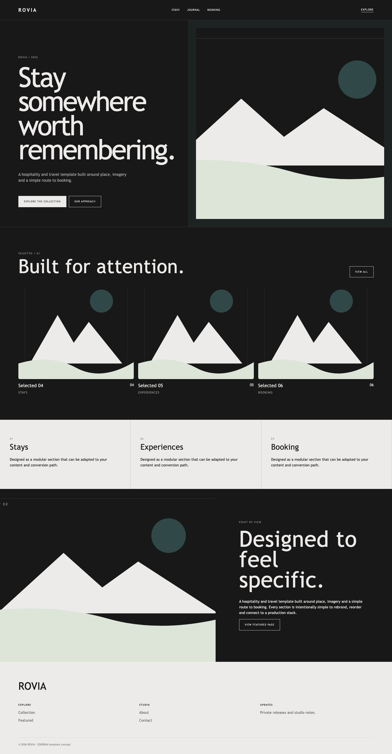 Screenshot reale di Horizon: pagina intera del template, tema scuro