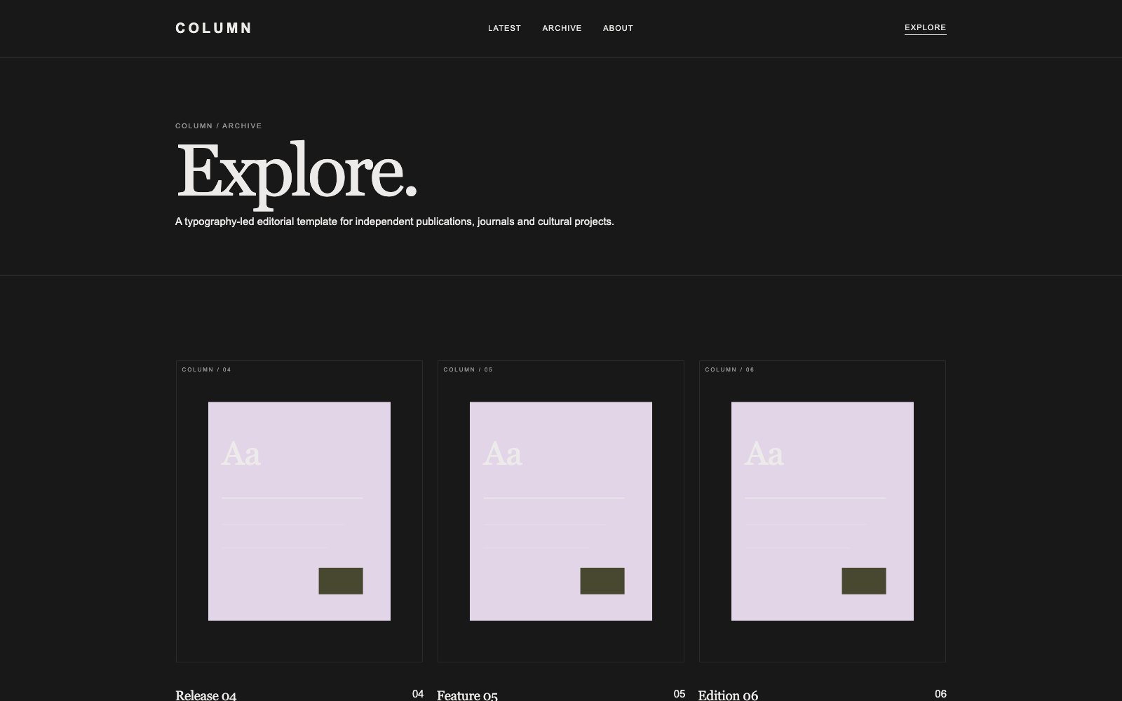 Screenshot reale di Journal: pagina elenco del template