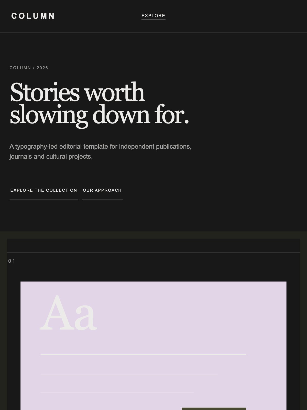 Screenshot reale di Journal su tablet: home del template