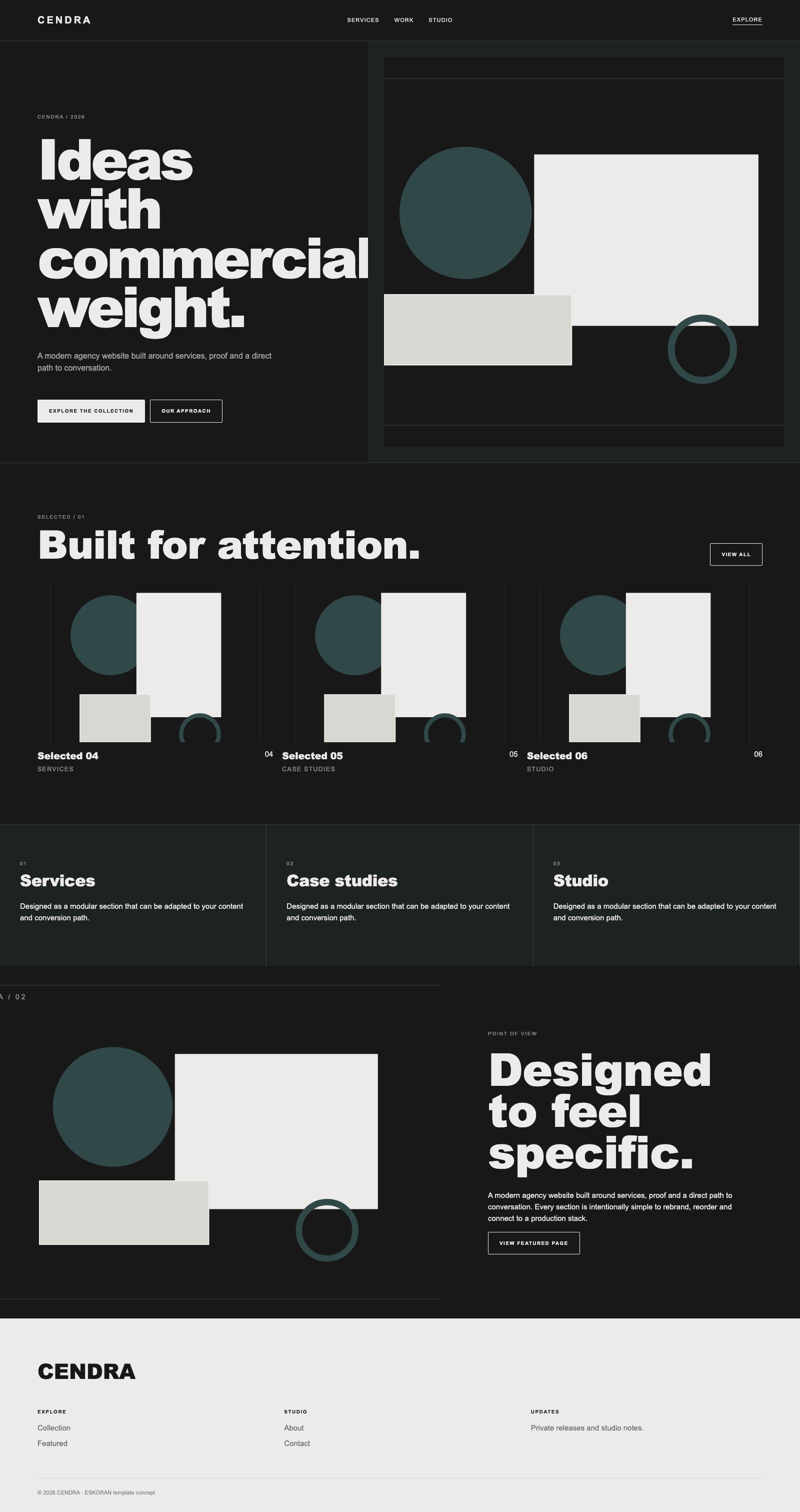Screenshot reale di Keystone: pagina intera del template, tema scuro
