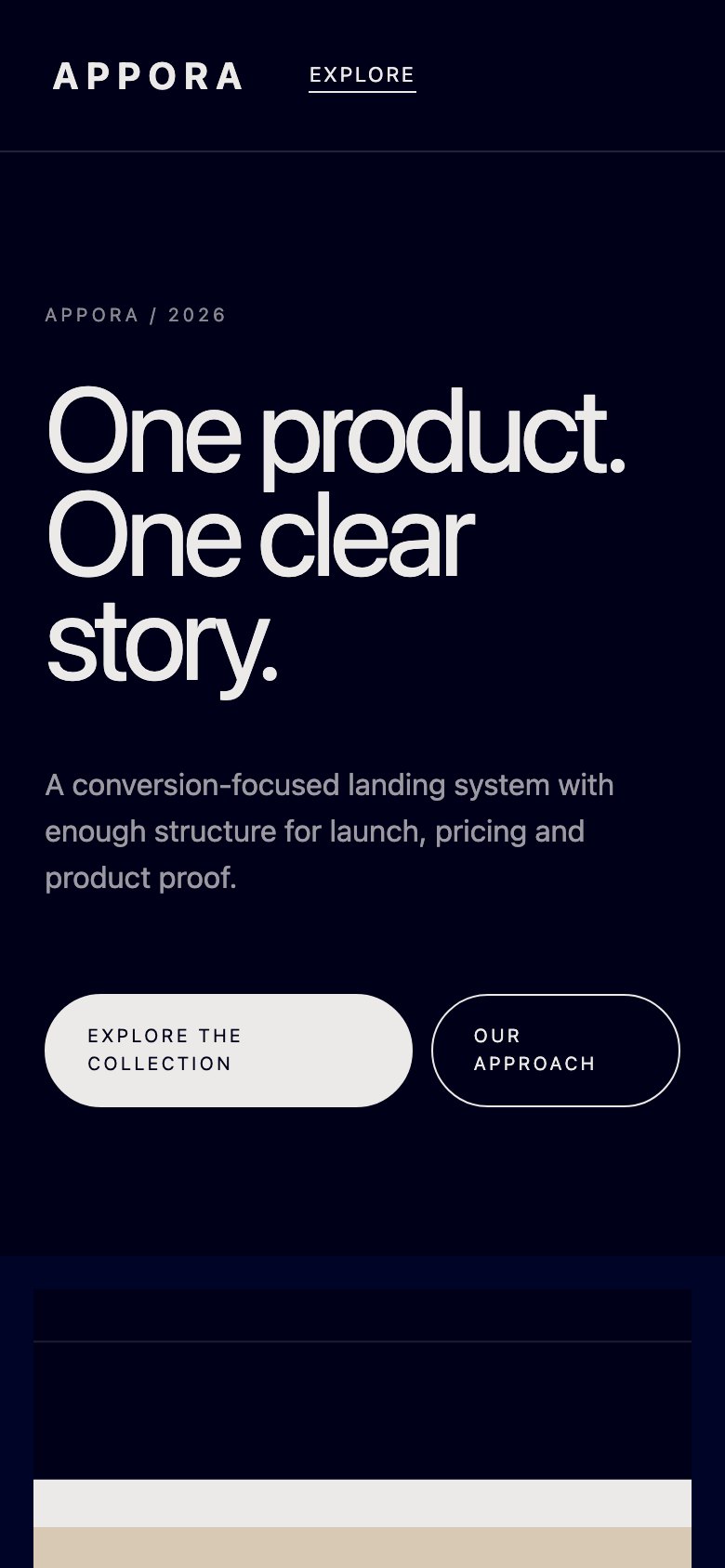 Screenshot reale di Launch su smartphone: home del template