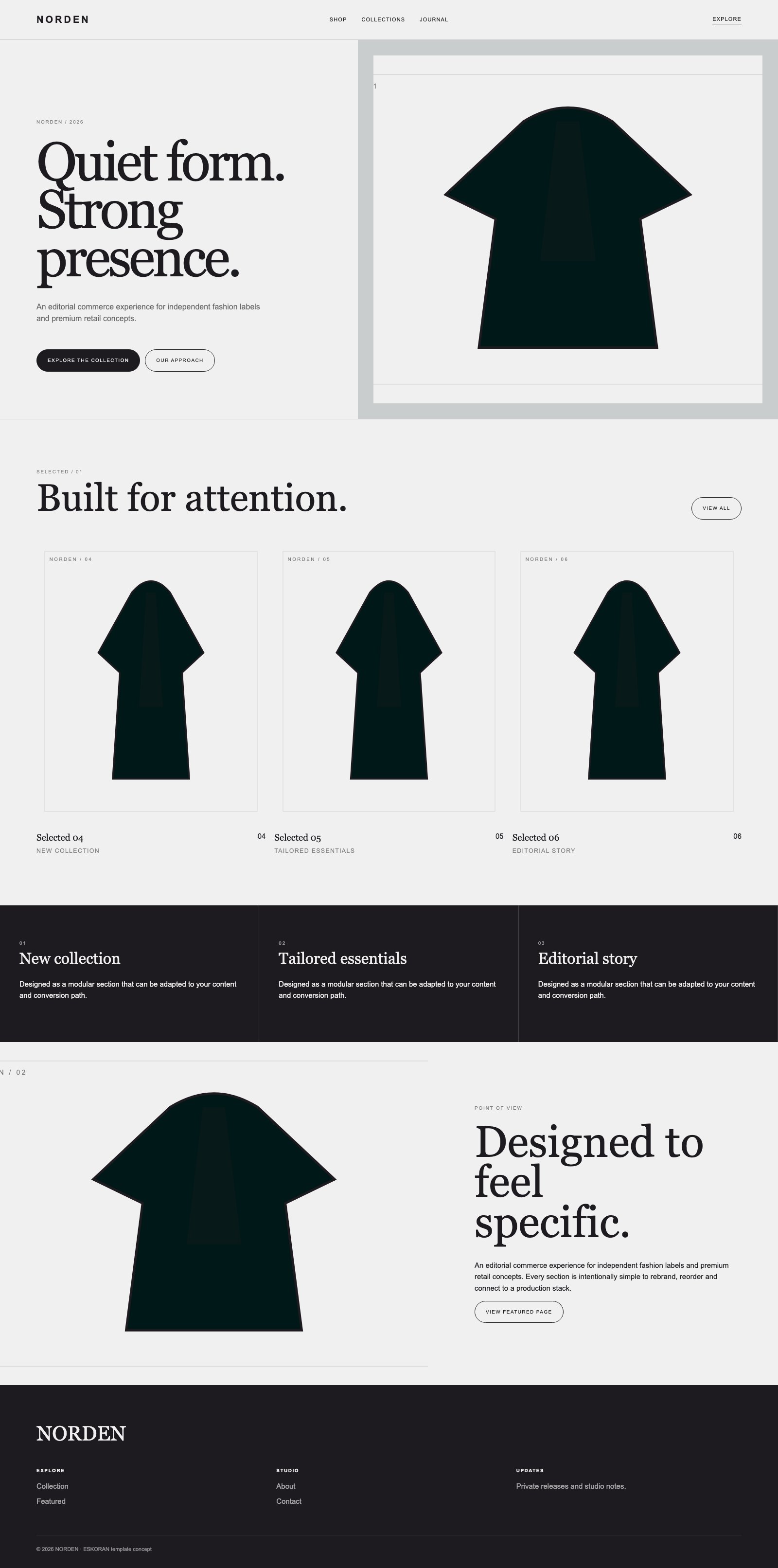 Screenshot reale di Linen: pagina intera del template, tema chiaro