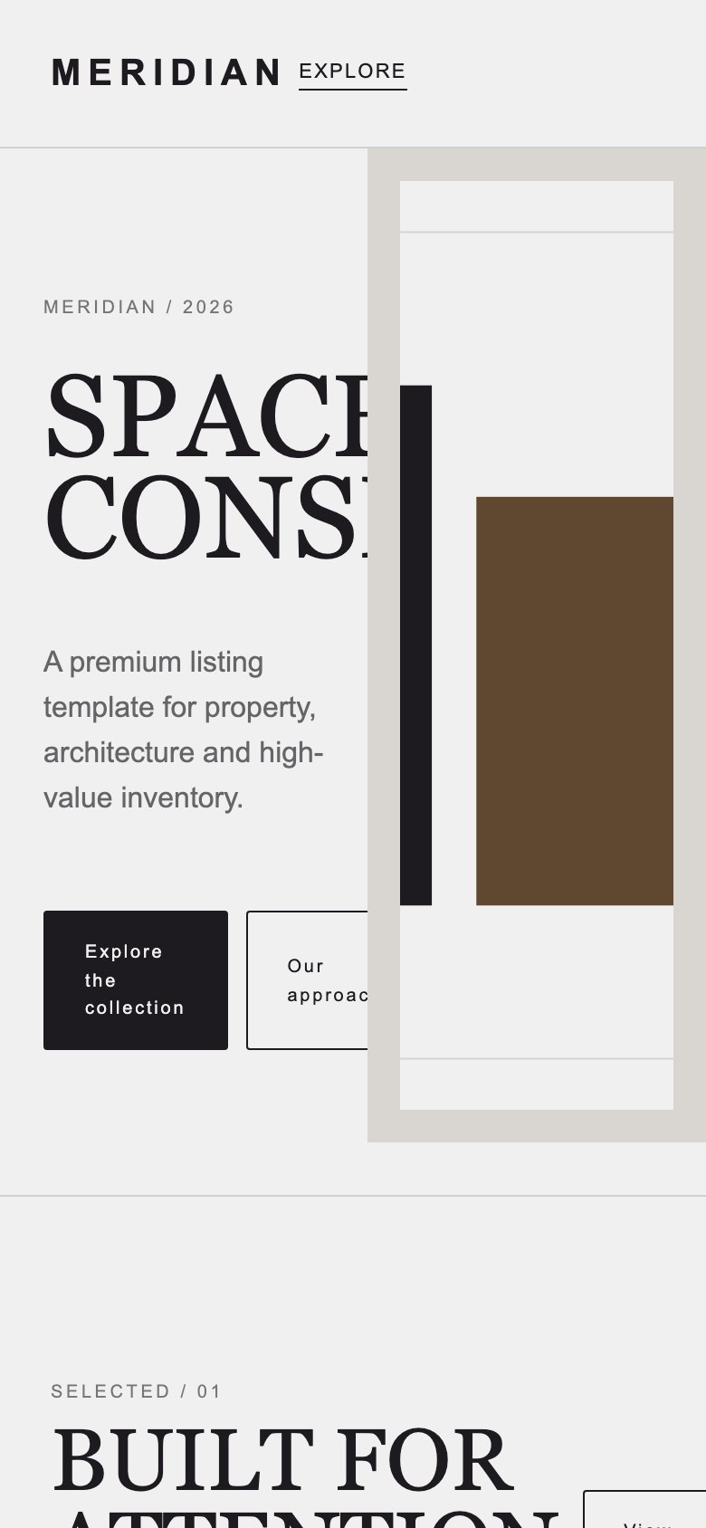 Screenshot reale di Loft su smartphone: home del template