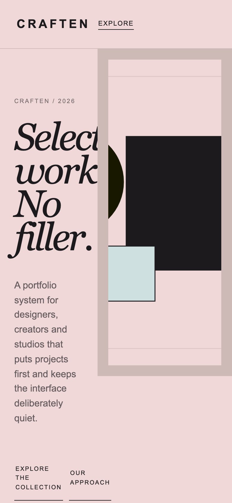 Screenshot reale di Palette su smartphone: home del template