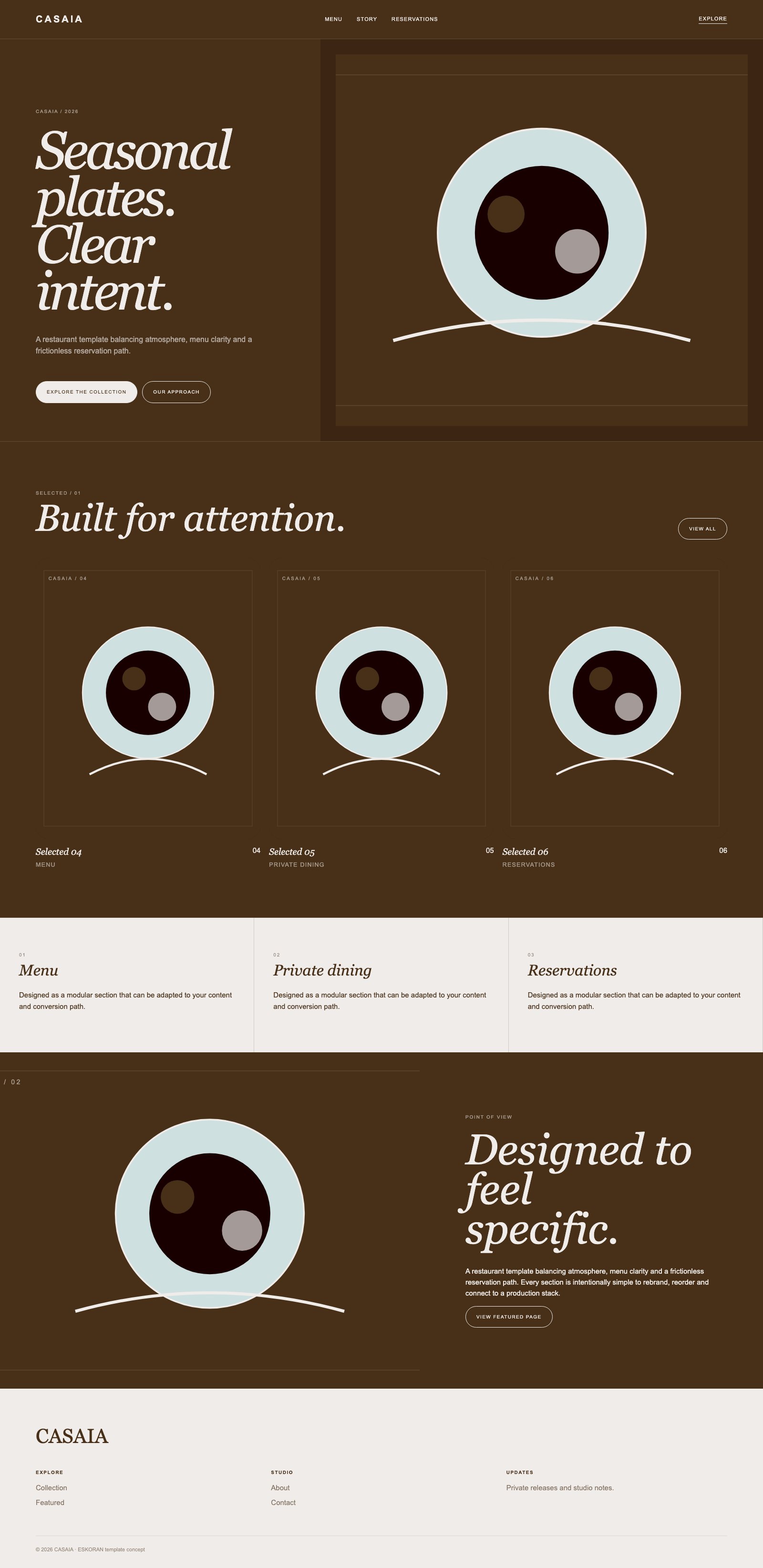 Screenshot reale di Pantry: pagina intera del template, tema scuro