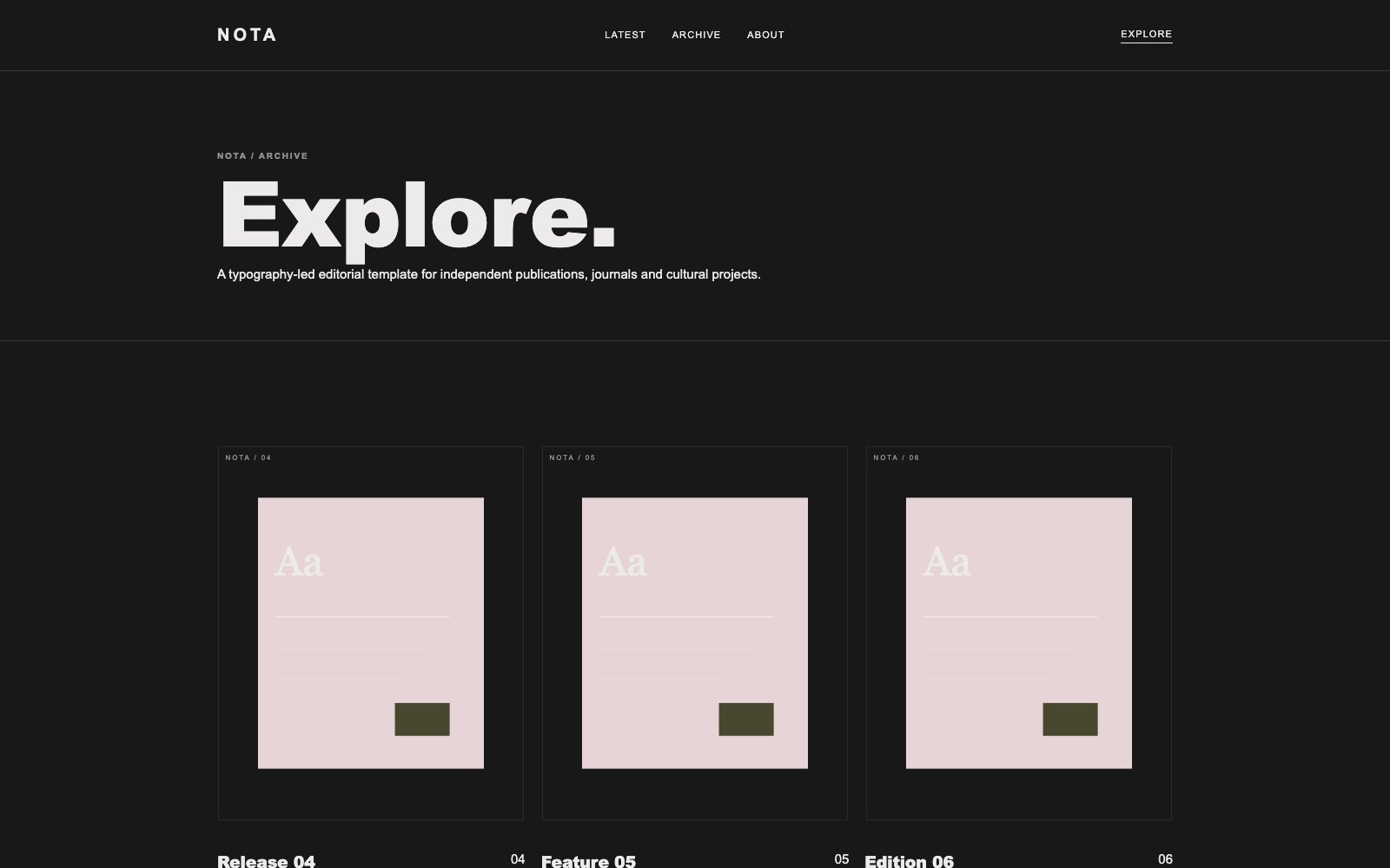 Screenshot reale di Quill: pagina elenco del template
