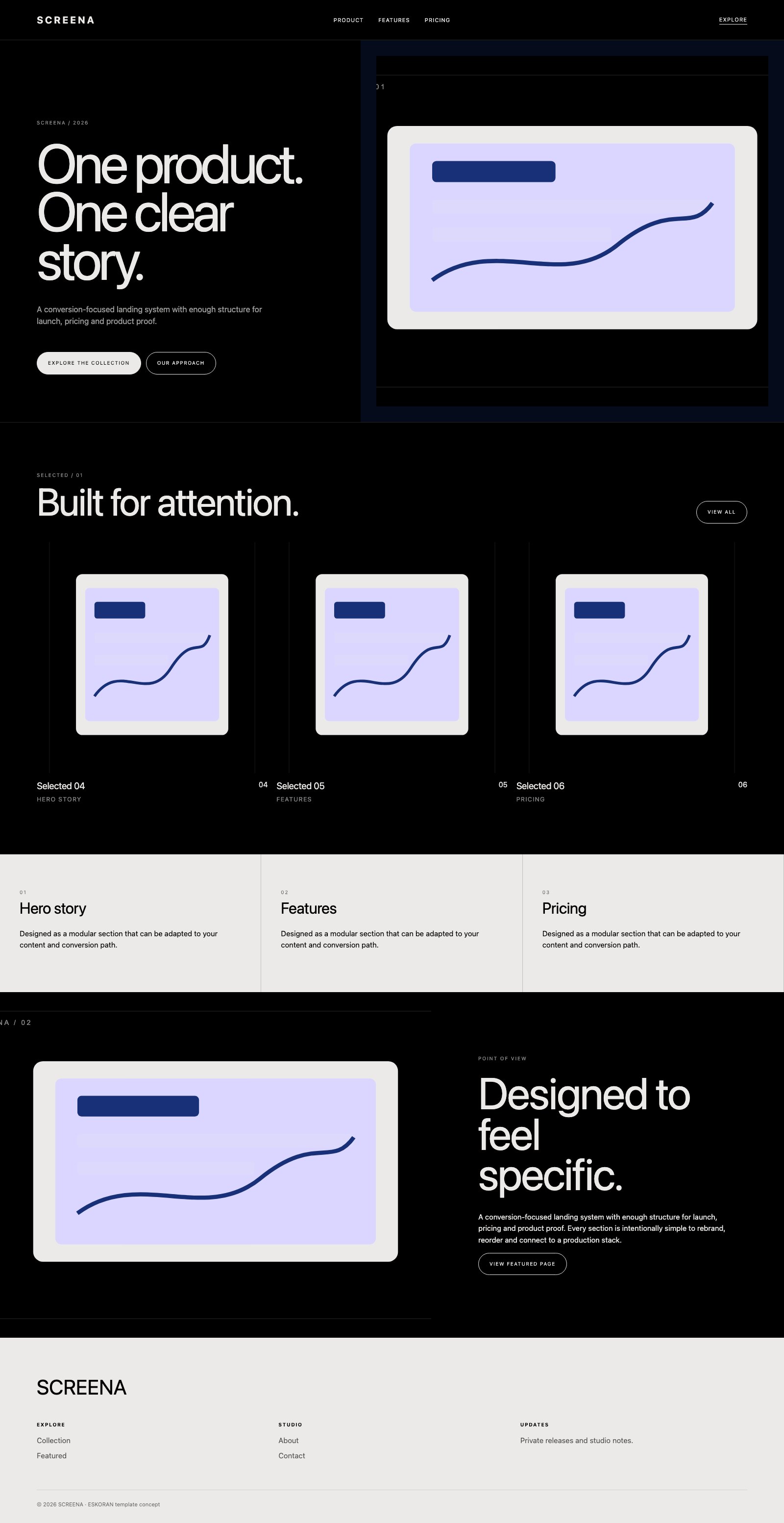 Screenshot reale di Rise: pagina intera del template, tema scuro