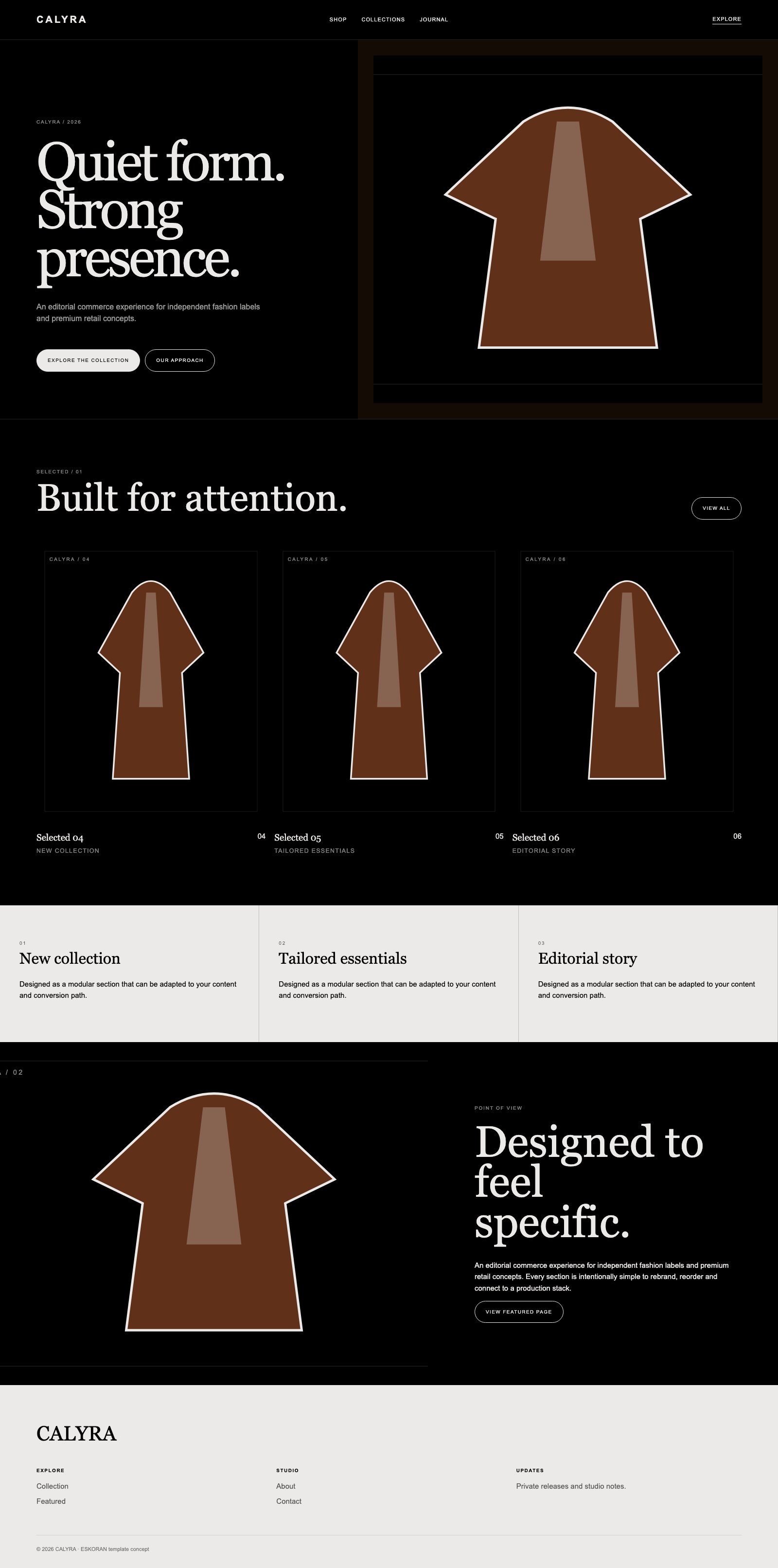 Screenshot reale di Satin: pagina intera del template, tema scuro