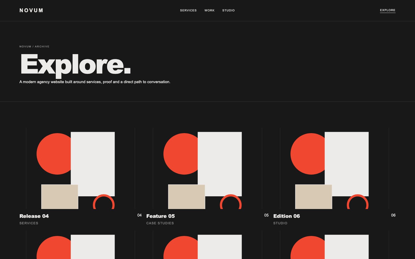 Screenshot reale di Scale: pagina elenco del template