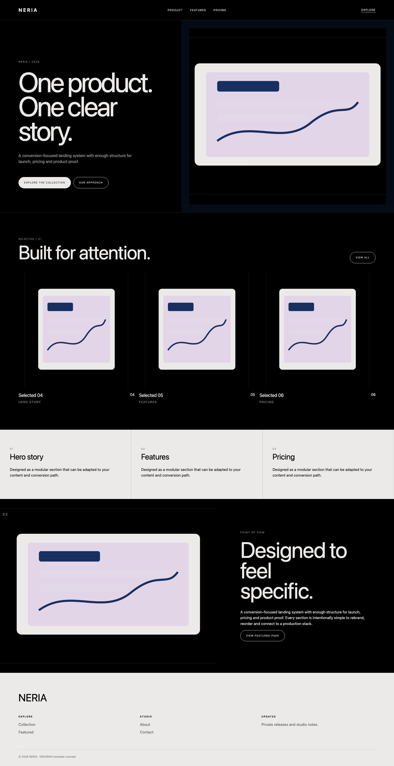 Screenshot reale di Spark: pagina intera del template, tema scuro