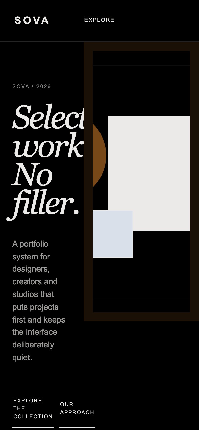 Screenshot reale di Studio su smartphone: home del template
