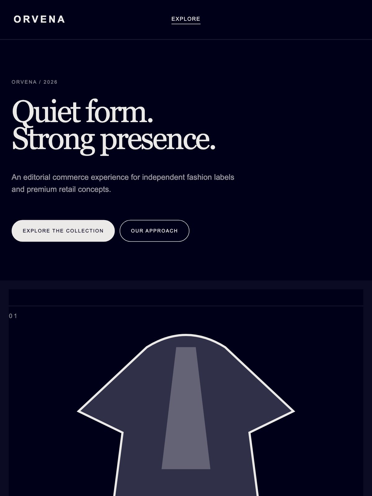 Screenshot reale di Tailor su tablet: home del template