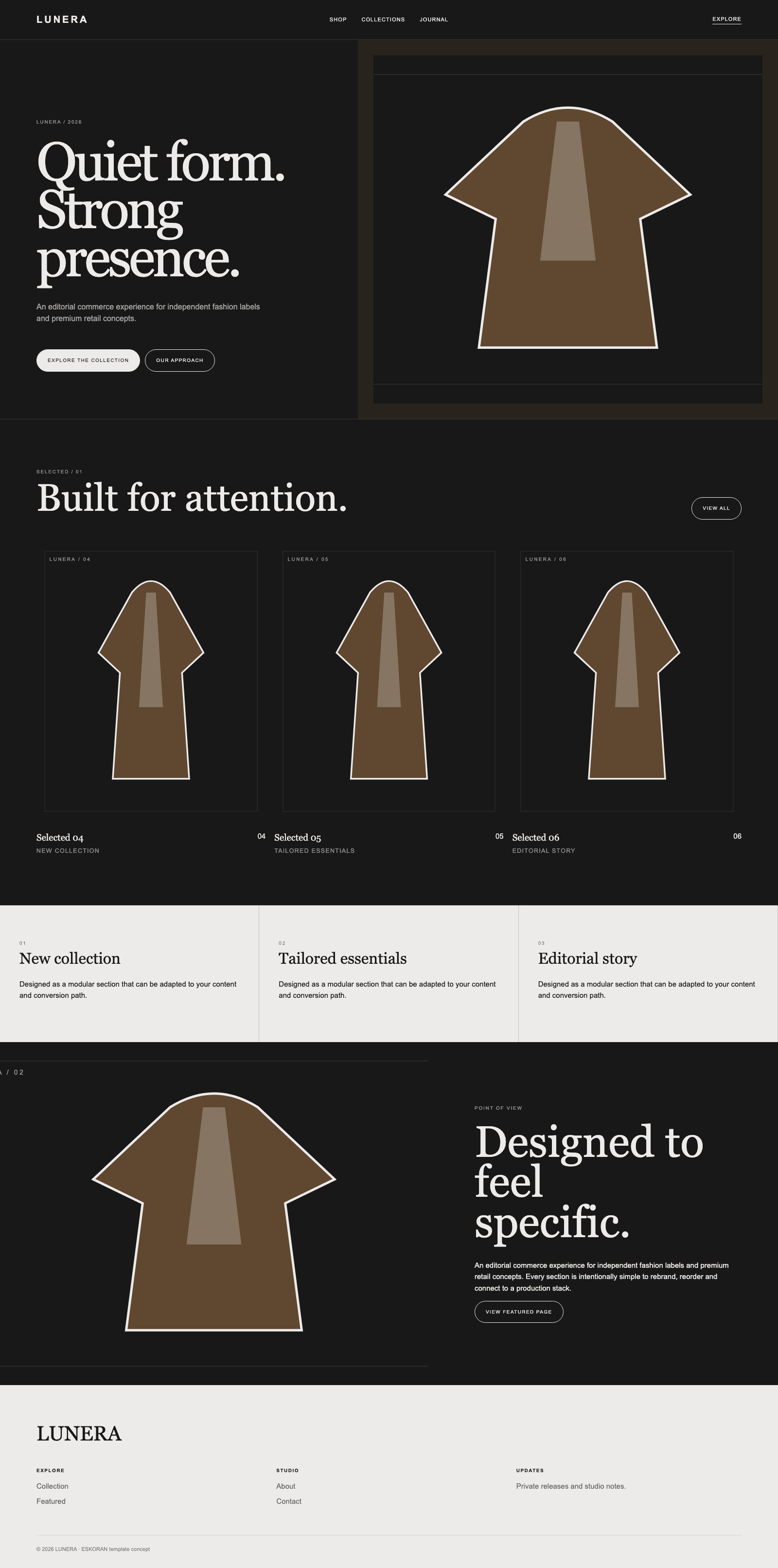Screenshot reale di Tweed: pagina intera del template, tema scuro