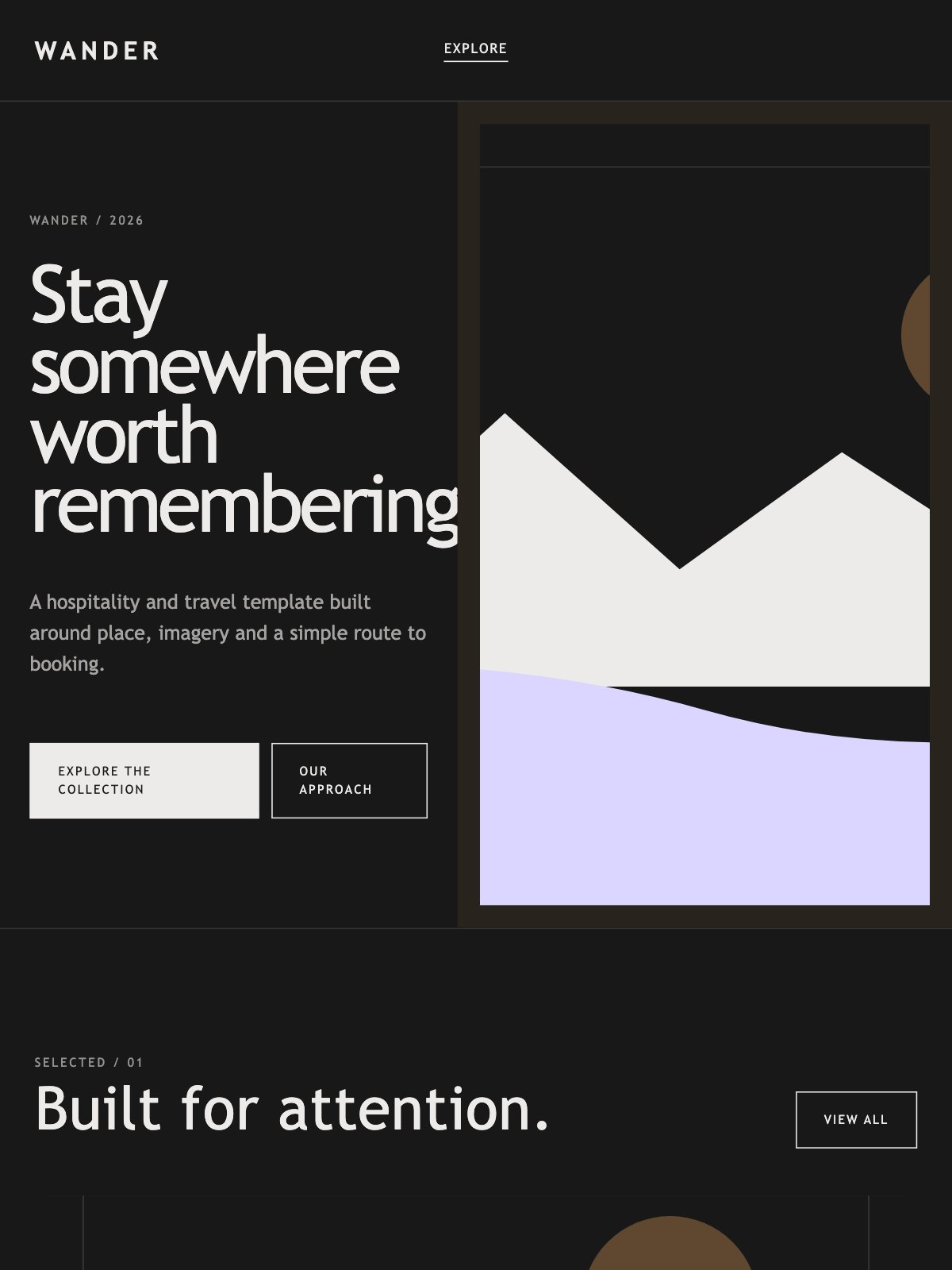 Screenshot reale di Voyage su tablet: home del template